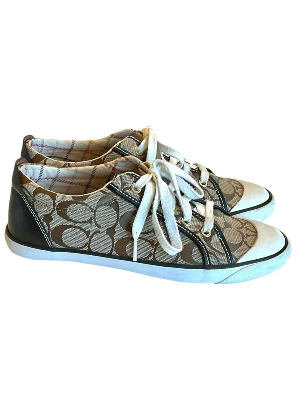 Coach Barrett Khaki Tan Signature Logo Canvas Low Top Lace up Sneakers Size 9.5 - Picture 2 of 15
